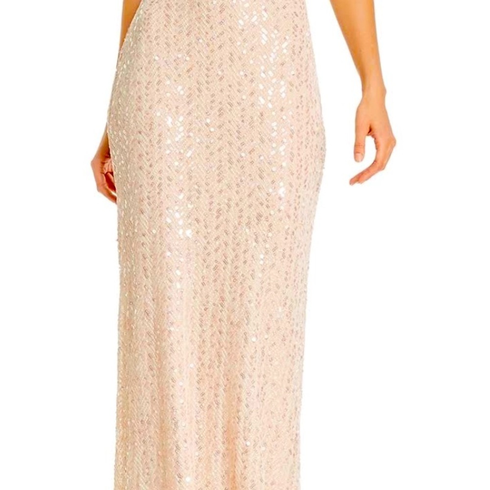 Women’s Formal Dress Size 8 AQUA Ivory Off-Shoulder Allover Beaded Sequins Gown - Picture 3 of 8